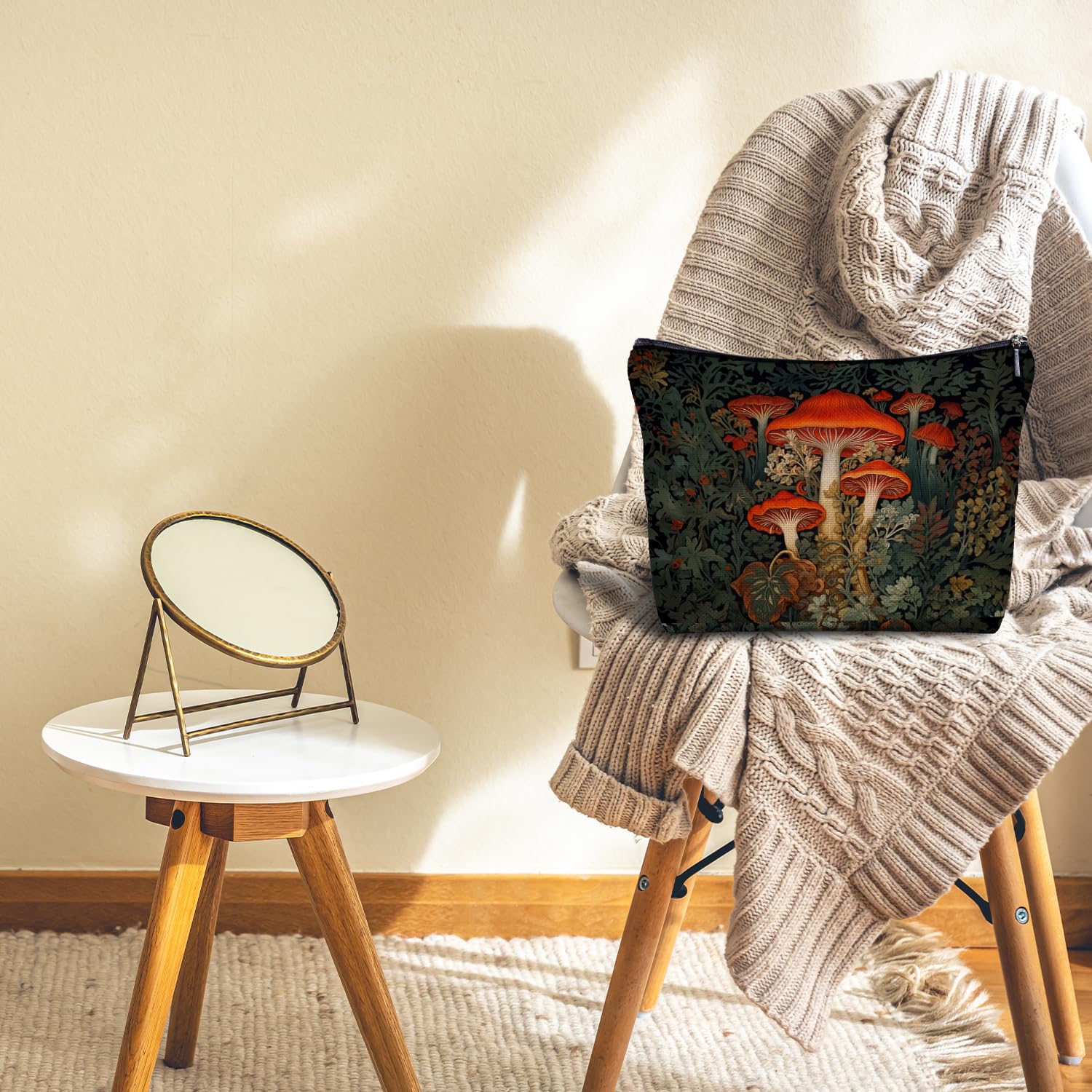 Zomhix Forest Mushroom Makeup Bag - Cottagecore Botanical Red Mushroom Cosmetic Bag, Mycologist Gift