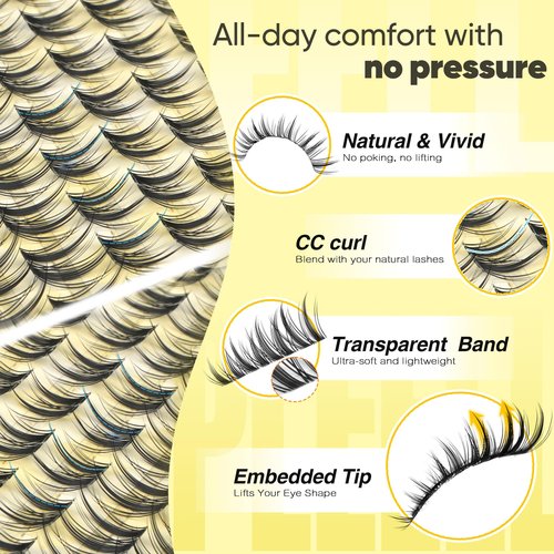 Pleell Natural Lash Clusters Wispy Eyelash Clusters 10-13MM CC-Curly Cluster Eyelash Extensions Fairy Lashes Clusters with Invisible Band Bunny Individual Lashes Extensions