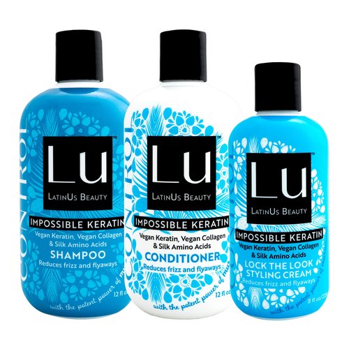 Lu by LatinUs Beauty Control Collection | Anti Frizz Shampoo, Conditioner & Styling Cream with Impossible Keratin, Murumuru Butter, Cruelty Free, Sulfate Free | 32 Fl Oz Total | 3-Piece Set