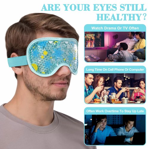 2 Pack Cooling Eye Mask, Reusable Gel Eye Masks for Puffy Eyes, Cold & Warm Compress for Dry Eye, Post Surgery, Puffiness, Allergies, Sinuses & Migraines Relief, Eye Masks for Sleep Unisex (Blue+Pink)