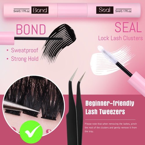 EYDEVRO Fluffy Lash Clusters Kit 80D100D Volume Lash Extension Kit 280 Pcs Left/Right Cluster Eyelash Extension Kit D Curl Thick Mega Lash Clusters with Waterproof Lash Bond and Seal and Lash Tweezers
