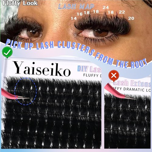 300D Lash Clusters Extensions Mega Cluster Eyelash Lashes 224 Pcs Thick Volume D Curl Wispy Individual Lashes DIY Lash Extension 12-25MM False Eyelashes Makeup at Home Replacement for Yaiseiko