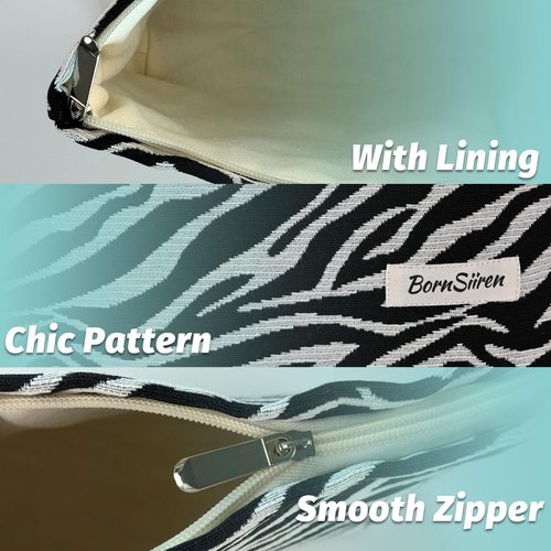 BornSiiren Zebra Print Makeup Bag, Cosmetic Bag for Women, Large Capacity Toiletry Bag,Zipper Pouch, Travel Accessories Storage with Lining