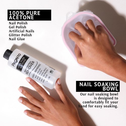 Pronto Gel Nail Polish Remover Kit - 16oz Pure Acetone, Nail Soaking Bowl, Moisturizing Cuticle Oil, Manicure Kit Including Gel Nail Polish Tools, Nail File, Nail Buffer, Cuticle Pusher & Nail Scraper