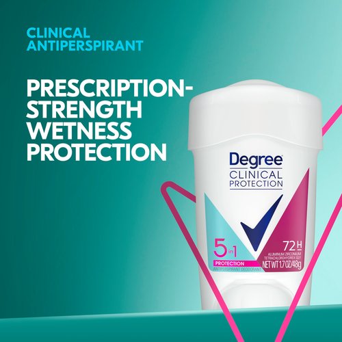 Degree Clinical Protection Antiperspirant Deodorant 5-in-1, Pack of 3, 72-Hour Sweat & Odor Protection 1.7 oz