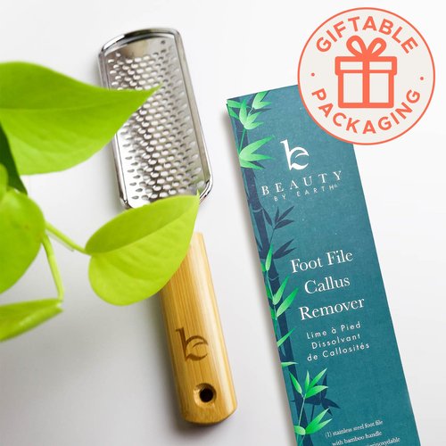 Foot File - Callus Remover Tool for Dead Skin Removal, at Home Pedicure Tools, Foot Rasp Callus Remover Feet and Heels, Smooth Soft Feet Using a Grater & Scraper (Bamboo & Stainless Steel) (1 Pack)