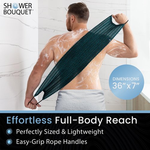 Japanese Exfoliating Washcloth for Back & Body - Charcoal & Silver Ion Exfoliating Towel with Handles - Two-Sided Gentle Exfoliation & Deep Cleansing Soft Body Wash Cloths for Shower - Green