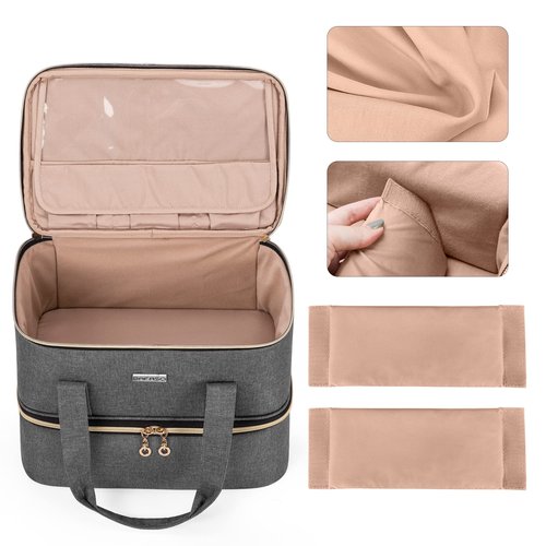 BAFASO Nail Polish Organizer Holds 40 Bottles (15ml - 0.5 fl.oz) and a Nail Lamp, Nail Polish Carrying Case with Manicure Tools Storage Sections (Bag Only), Gray