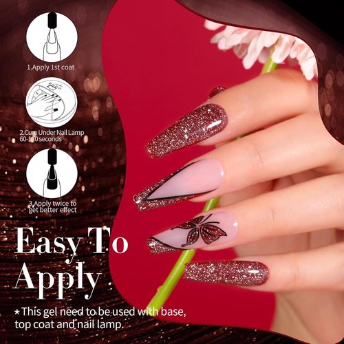 Born Pretty Reflective Red Glitter Gel Polish Christmas Glitter Gel Polish Sparkly Shiny Disco DJ LED Nail Polish Varnish Silver Red Black Colors Collection 6PCS 7ML