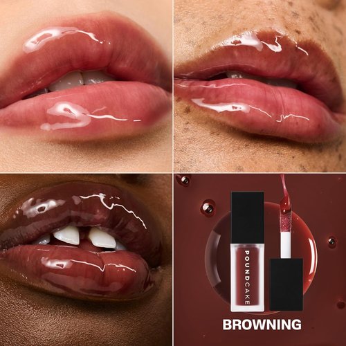 Cake Theory Lip Tone Equalizing Oil - Hydrating High-Shine Blurring Lip Oil with Purple Brown Tint | Clean Vegan Formula - 0.23 oz