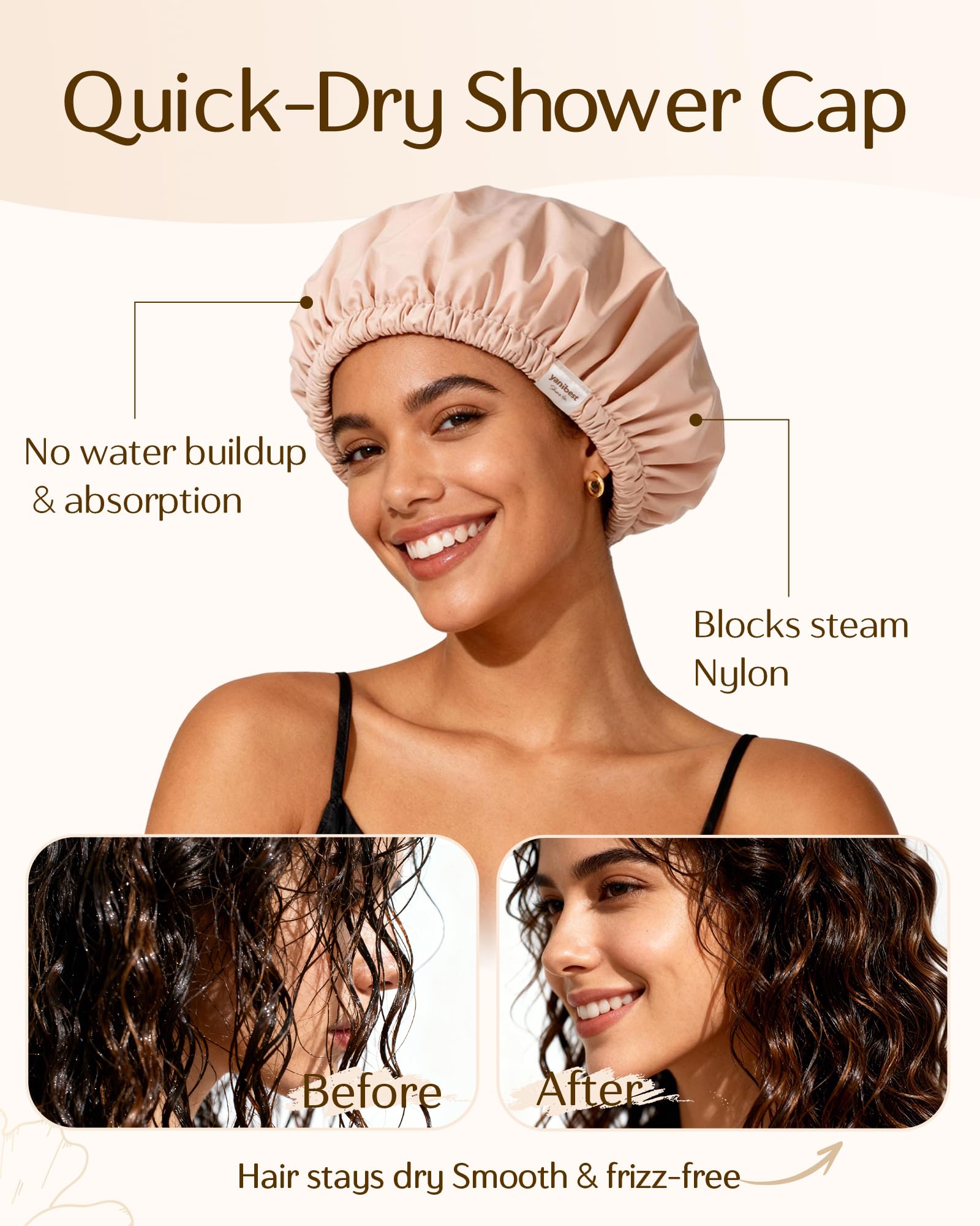Yanibest Shower Cap for Women Reusable Waterproof,Satin Lined Bath Cap with Soft Elastic Band,Large Washable Hair Caps for Shower