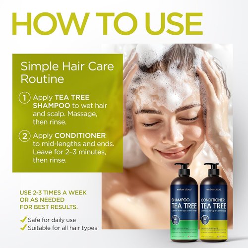 Tea Tree Rosemary Shampoo & Conditioner Set - Nourishing Castor Oil for All Hair Types | Paraben & Sulfate Free (16 Oz Each)