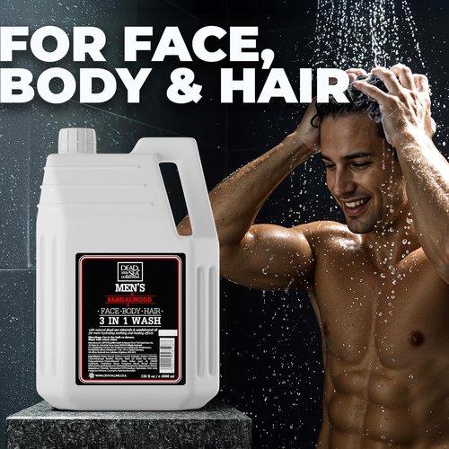 Dead Sea Collection Mens Body Wash 3 in 1 – Sandalwood Oil Body Wash with Dead Sea Minerals for Men – Bulk Shower Gel – Shampoo – Refill Shower Soap for Face and Hair (128 fl. oz)