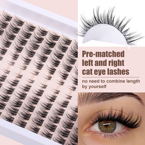 TOOCHUNAG Wispy Lash Clusters Natural Cluster Eyelash Extensions 3D Fairy Individual Lashes Clusters Eyelashes CD Curve Left&Right 7-15mm DIY Lash Extension at Home