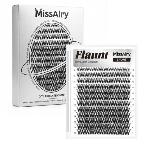 MissAiry Flaunt Lash Clusters Eyelash Extensions Short Lash Clusters 8-14MM Wispy Eyelash Clusters Flora Cluster Lashes D Curly Cluster Eyelash Extensions Natural Lashes(Flaunt 8-14MM)