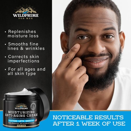 Men's Face Moisturizer Cream - Anti Aging & Wrinkle - Men's Shave Lotion - Made in USA - Collagen, Hyaluronic Acid, Vitamins E & A, Avocado Oil - Age Facial Skin Care, Day & Night Moisturizing, 4 oz
