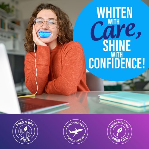GuruNanda Premium Teeth Whitening Kit with Wired LED Light & Whitening Pen, Works with iPhone & Android, Helps Remove Surface Stains from Coffee, Food, Soda