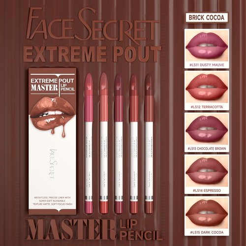 Skiennix Matte Lip Liner Pencil Set - 5PCS Warm Brick Red & Cocoa Brown | Waterproof, Long-Wear, Creamy Precision