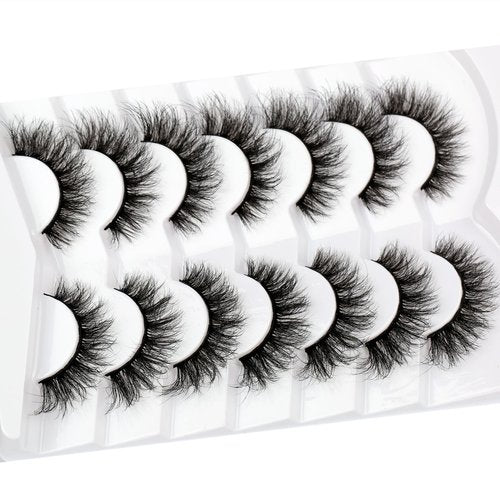 Pooplunch Cat Eye Lashes False Eyelashes Volume Thick Crossed 16MM Wispy Curly Fluttery Faux Mink Lashes 8D Fake Eyelash Strips 7 Pairs Pack