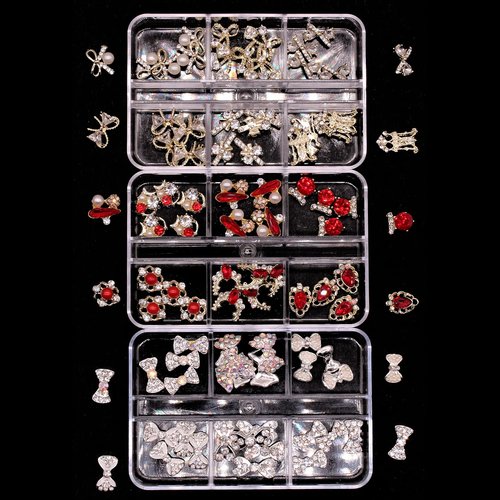 JERCLITY 30 Pieces 3D Luxury Alloy Gold Nail Charms Flat Back Red Nail Rhinestones Gems Jewels Crystal Diamonds for Nails Nail Pearls Diamonds for 3D Nails Art Decoration Accessories