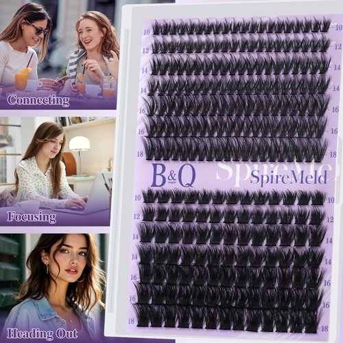 B&Q SpireMeld Manga Lash Clusters - 280Pcs Voluminous & Fluffy Ultra-soft 0.03mm Fiber Spikes Lash Clusters for a Dramatic Eye Look, Refill For Professional Results(80+100D-10-18MIX)