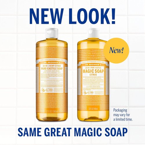 Dr. Bronner's Pure-Castile Liquid Soap - Citrus Scent, 32oz, 2-Pack | 18-in-1 Uses, Vegan & Organic
