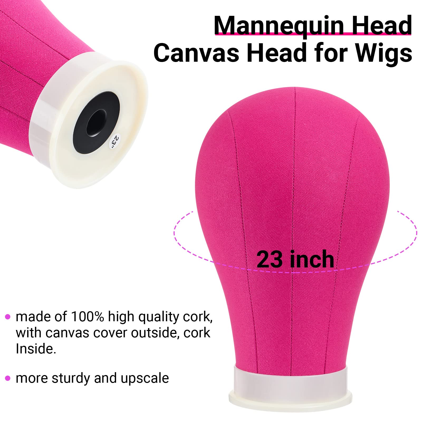 Yahenda 23 Inch Wig Cork Canvas Block Head with Mannequin Tripod Head Stand Wig Holder Stand with Pins Wigs Making Kit and Supplies Accessories for Cosplay Making Wigs Styling Display (Pink)