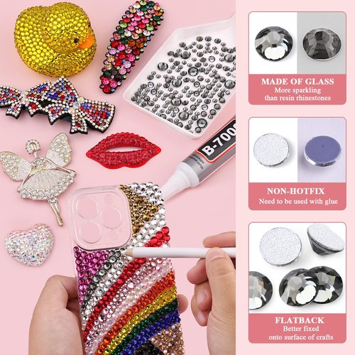 3000PCS SS12/3mm Crystal Rhinestones (Black Diamond) with 2Pcs 10ml B7000 Jewelry Glue, Bedazzling Flatback Glass Rhinestones for Crafting, Gems Diomand Charms for Tumbler Shoes Clothing Mugs Nail Art