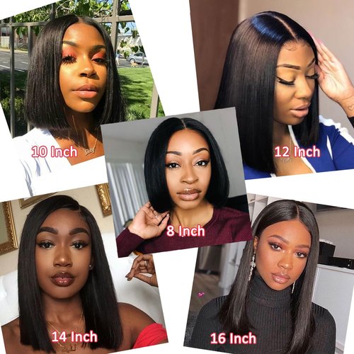 LYOLKSER 13x4 lace front wigs human hair indian remy straight bob wig human hair pre plucked natural color 10 inch