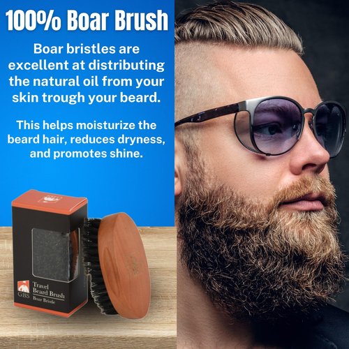 G.B.S 2 Pack Beard Travel Brush with Boar Bristles Great for Dry or Wet Beards Distributes Balm, Oil for Growth and Shine and Softness Professional Durable Camping
