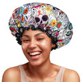mikimini Shower Cap for Women Reusable Waterproof, Extra Large Hair Cap for Shower with Double Layers, Stylish Vibrant Designed Shower Bonnet for Long Thick Hair