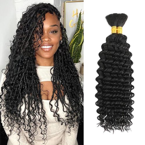 20 Inch Human Braiding Hair For Boho Braids Deep Wave Bulk Human Hair for Braiding 100g/pack 2 Bundles Human Braids Hair Extensions No Weft