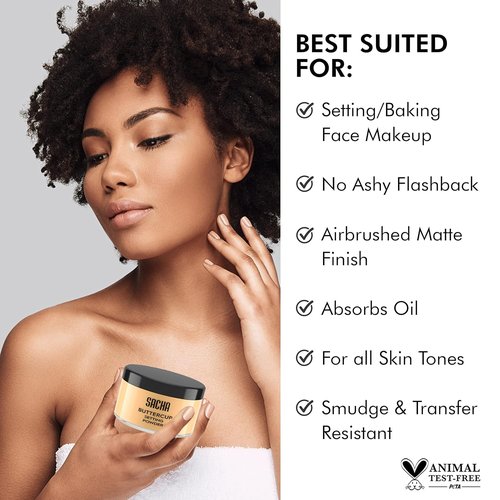 Sacha BUTTERCUP Setting Powder - Translucent Face Powder for Medium to Dark Skin Tones | Blurs Fine Lines, 1.75 oz