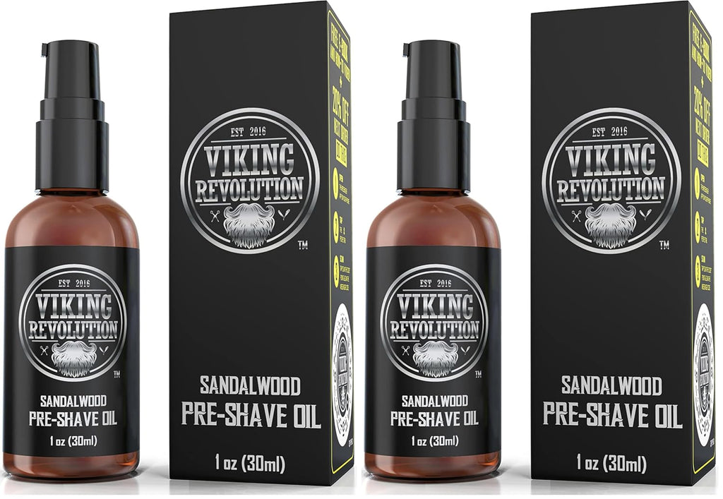Viking Revolution Sandalwood Pre-Shave Oil for Men - Smooth, Irritation-Free Shave | 1 Fl Oz (Pack of 2)