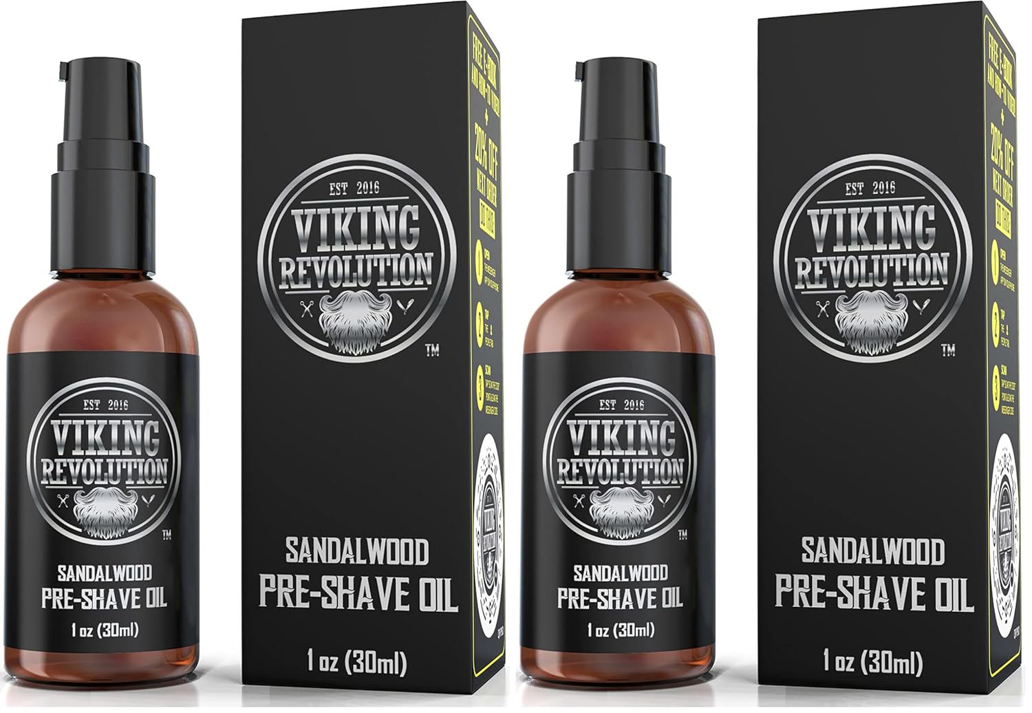 Viking Revolution Sandalwood Pre-Shave Oil for Men - Smooth, Irritation-Free Shave | 1 Fl Oz (Pack of 2)