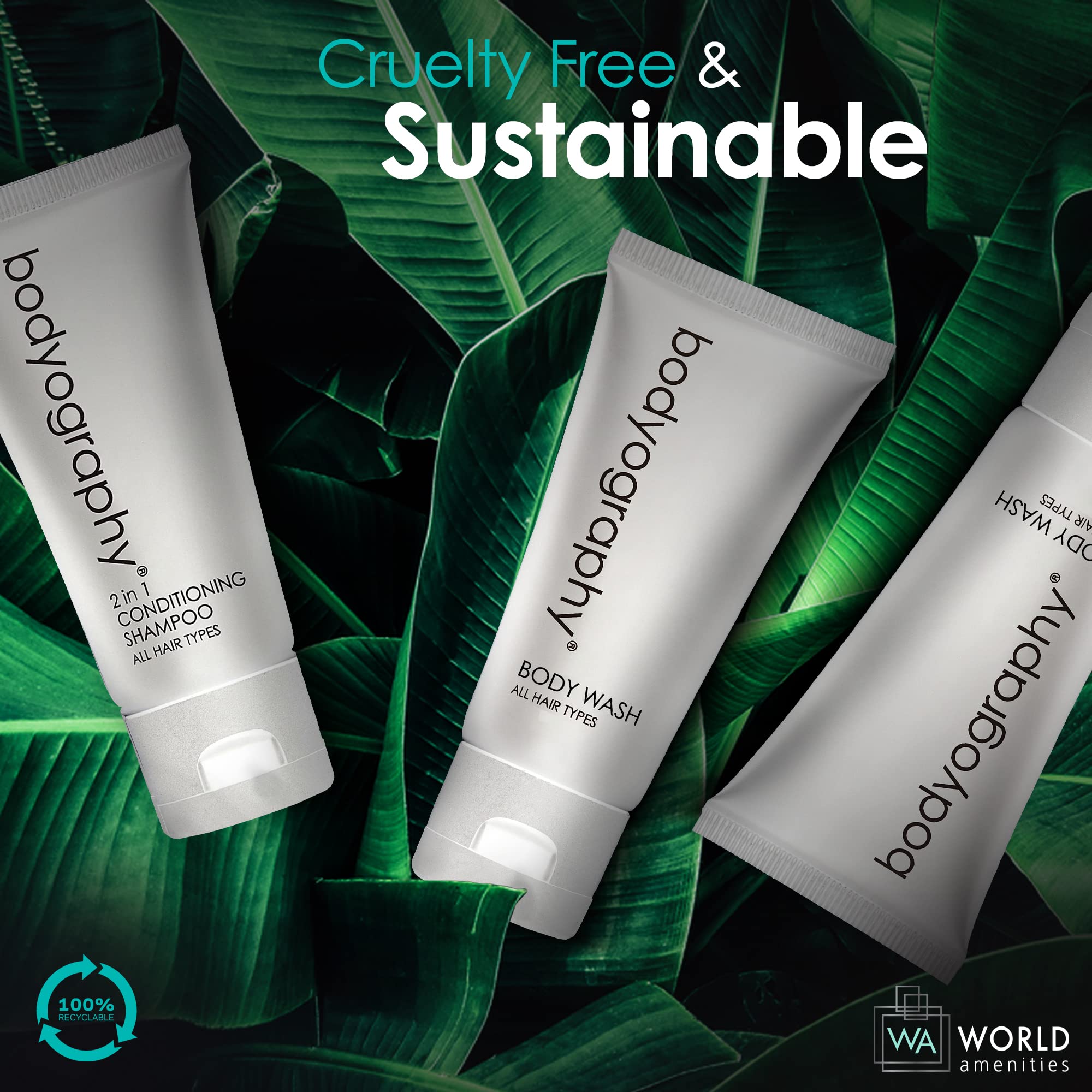 World Amenities - Bodyography blanc- Bulk Body Wash | 50 Count, 1.4oz | Vanilla White Tea, Mini Travel Size Toiletries (100% Recyclable Tube with Flip Top Cap) Hotel Amenities.