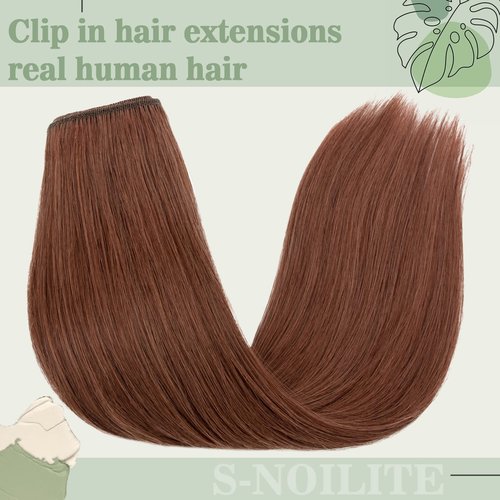 S-noilite Clip in Hair Extensions Human Hair Dark Auburn Human Hair Short Hair Clip in Extensions Full Head 8 Pieces/18 Clips 100% Real Human Hair Silky Straight 10"-70g Dark Auburn (#33)