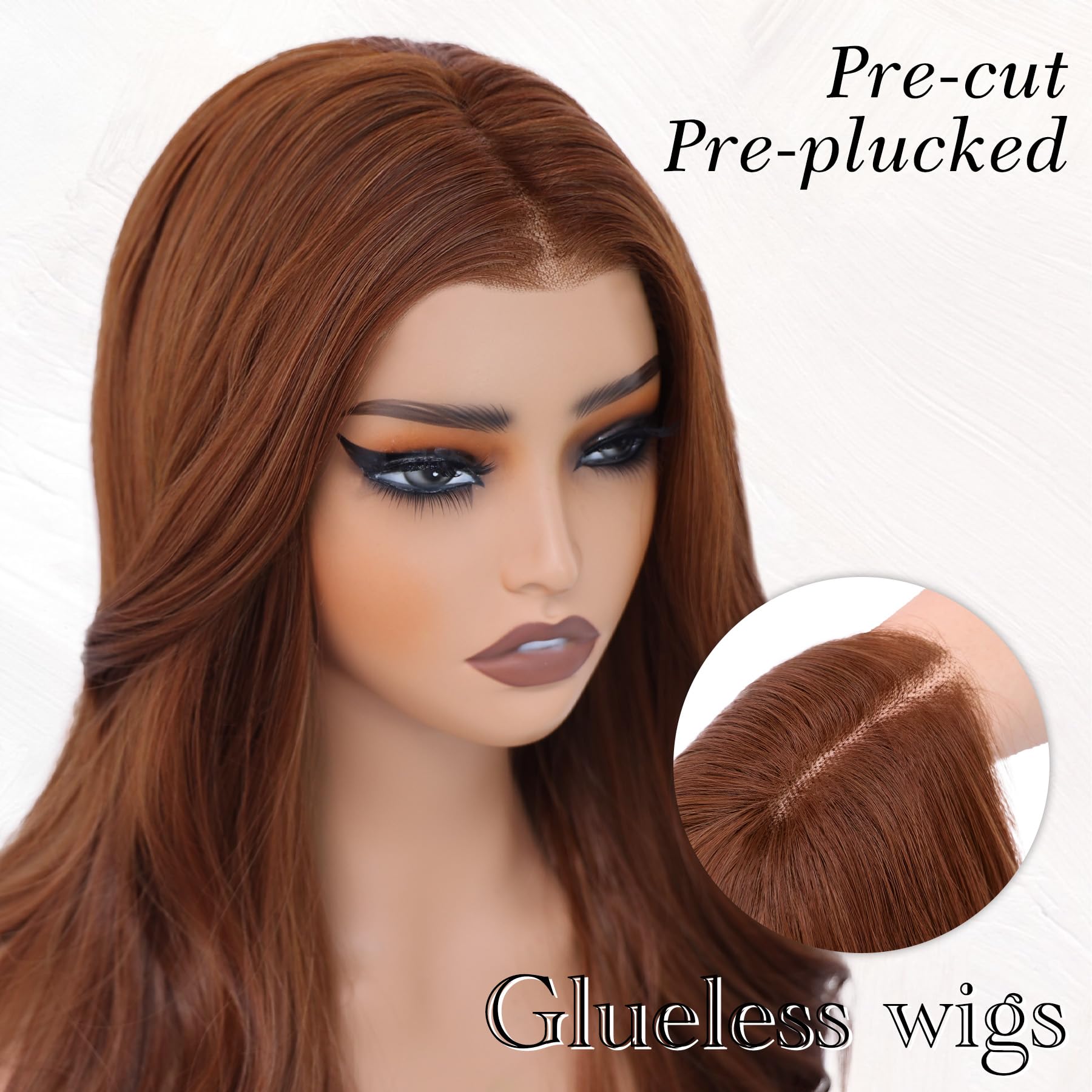 WECAN Auburn Glueless Wig Synthetic Lace Front Wig 13X4 HD Wave Wigs Heat Resistant Wigs