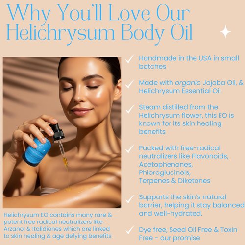 Beauty Glow Helichrysum Essential Oil for Skin Veins Bruises & Organic Jojoba Oil for Face & Body Moisturizer Pre-Mixed Skin Healing, Anti-Aging, Vegan, Hydrating & Moisturizing Body Oil Serum 2 oz