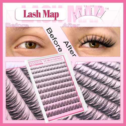 Manga Self Adhesive Eyelashes 120 Pcs Natural Look Self Adhesive Lash Clusters with Spiky No Glue C-Curly 7-14mm with Tweezers by FANXITON