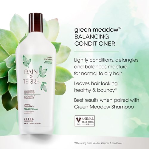 Bain de Terre Balancing Shampoo & Conditioner Set - Green Meadow | Restores Balance for Normal, Oily Hair | Paraben-Free | Color-Safe | 13.5 Fl Oz