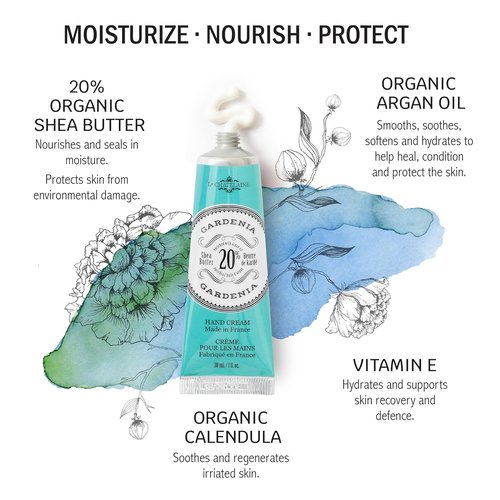 La Chatelaine Gardenia Soap & Shea Butter Hand Cream Gift Set - Natural & Organic, Made in France (7 oz. Soap Bar, 1 oz. Lotion)