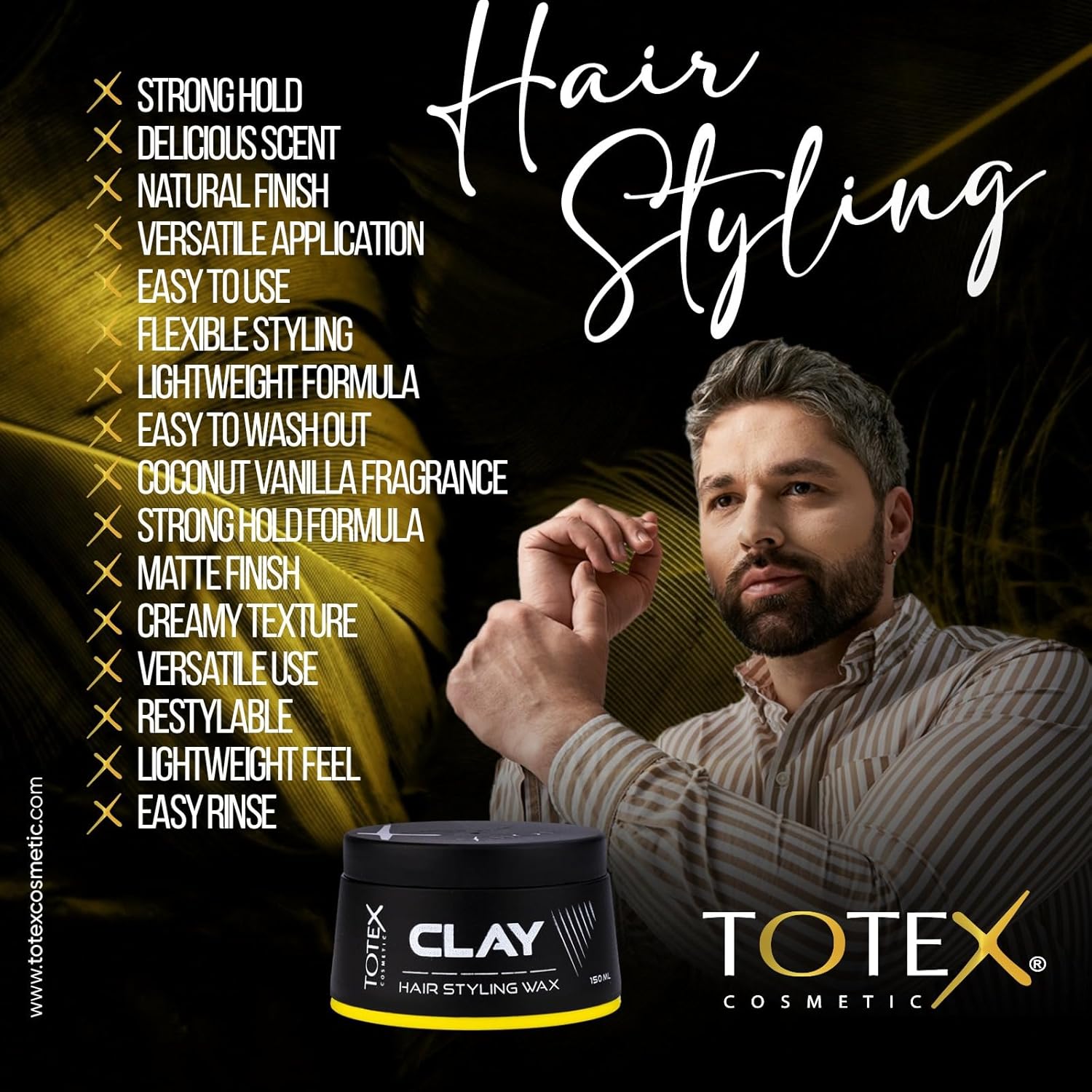 Totex Hair Styling Clay Wax - Natural Matte Finish for Messy Look | Unisex, 150 ml