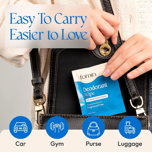 FOMIN Acidified Travel Deodorant Wipes For Women & Men - 15 Count - Variety Pack - pH Balanced, Mini Deodorant Travel Size Wipe - Plastic-Free, Individually Wrapped Underarm Body Wipes