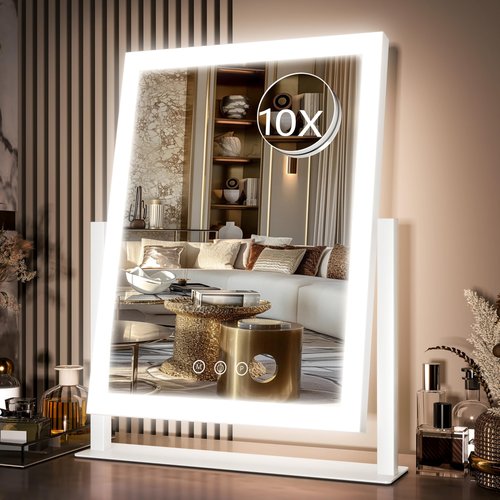 STAISE Hollywood Vanity Mirror with Lights, 17" L x 13" W LED Lighted Makeup Mirror, Dimmable & Three Color Lighting Modes, 10X Magnification Mirror, CRI>95% HD, 20W High Brightness (96 LED)