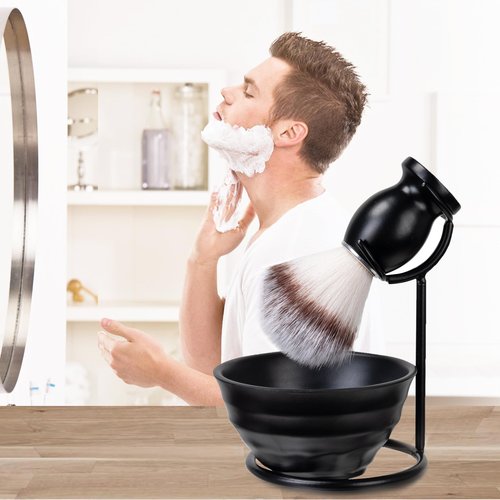Shaving Brush Set for Men, 3in1 Shaving Set includes Synthetic Shaving Brush with Steel Stand and Resin Bowl (3pcs)