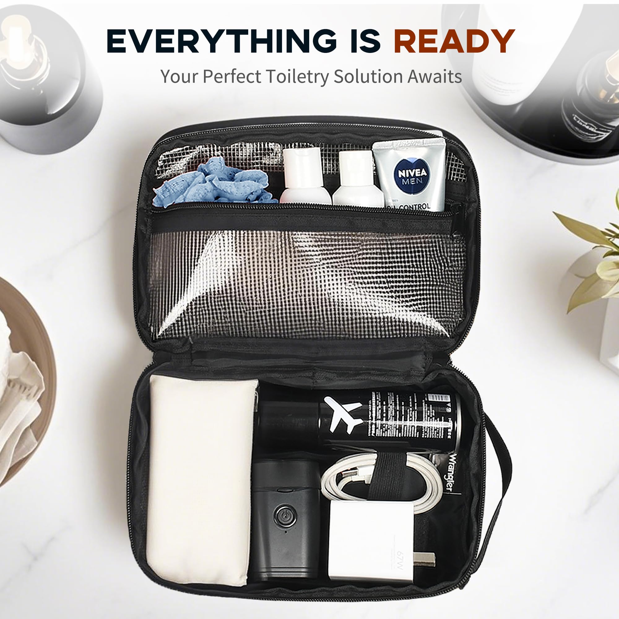 Wrangler Toiletry Bag for Men, Travel Shaving Dopp Kit, Oxford Fabric Tech Kit Bathroom Organizer, Gifts for Men