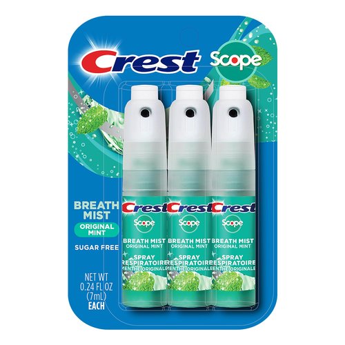 Crest Scope | One 3-Pack of Mint Breath Mist Sprays (3 Total Sprays) - 0.24 Ounce (7mL) Each – 0.72 Ounces Total