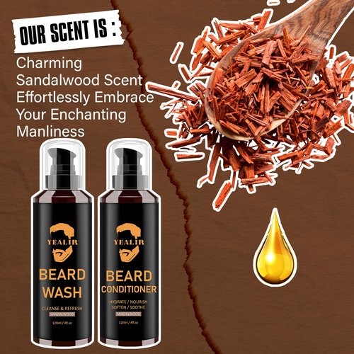 Beard Wash and Conditioner & Silicone Beard Brush Set w/Argan & Jojoba Oils - Reduce Beard Itchy, Dandruff, Beard Shampoo, Softens & Strengthens & Shine - 2 x 4 Fl Oz 120ML