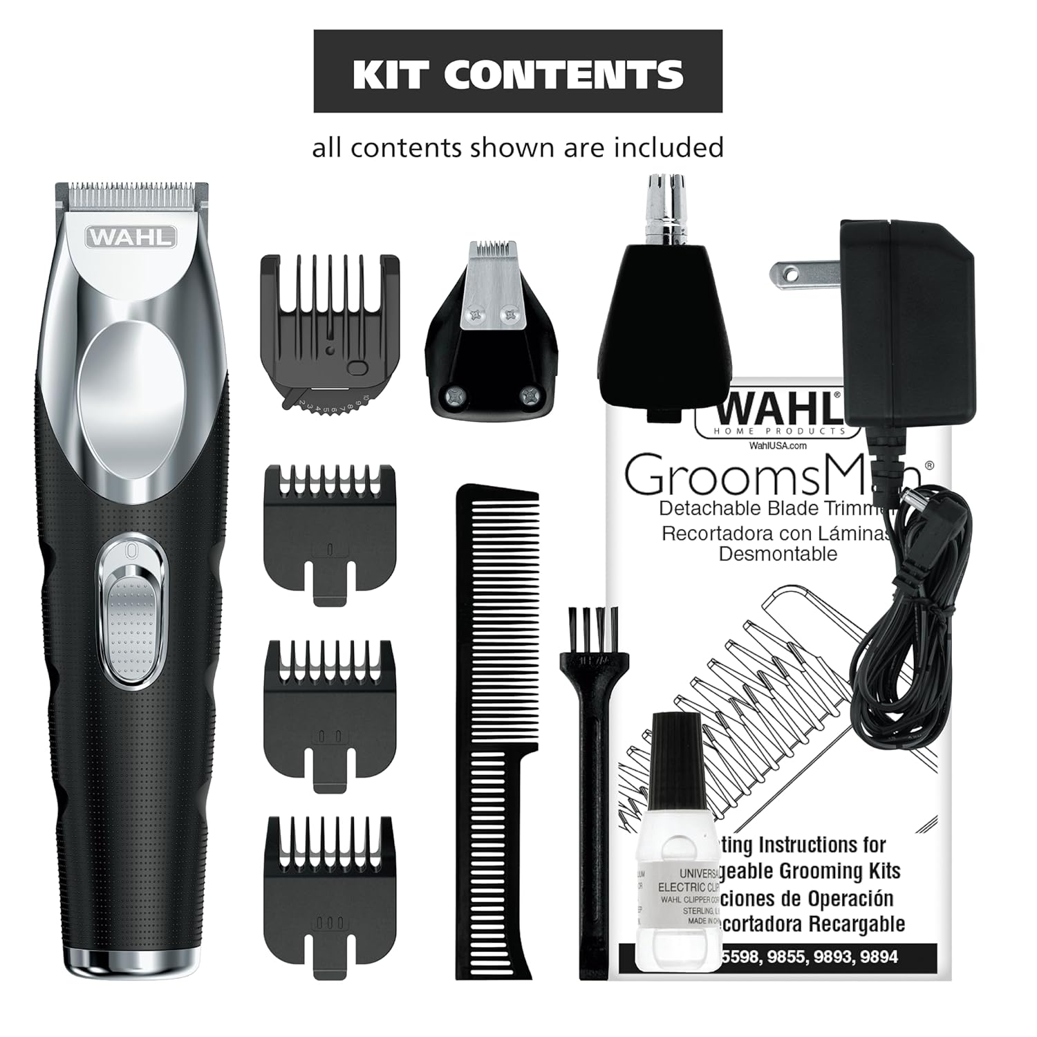Wahl Groomsman Pro Beard Trimmer for Men - Rechargeable Cordless with 3 Attachments for Beard, Nose & Ear Hair - Model 5617